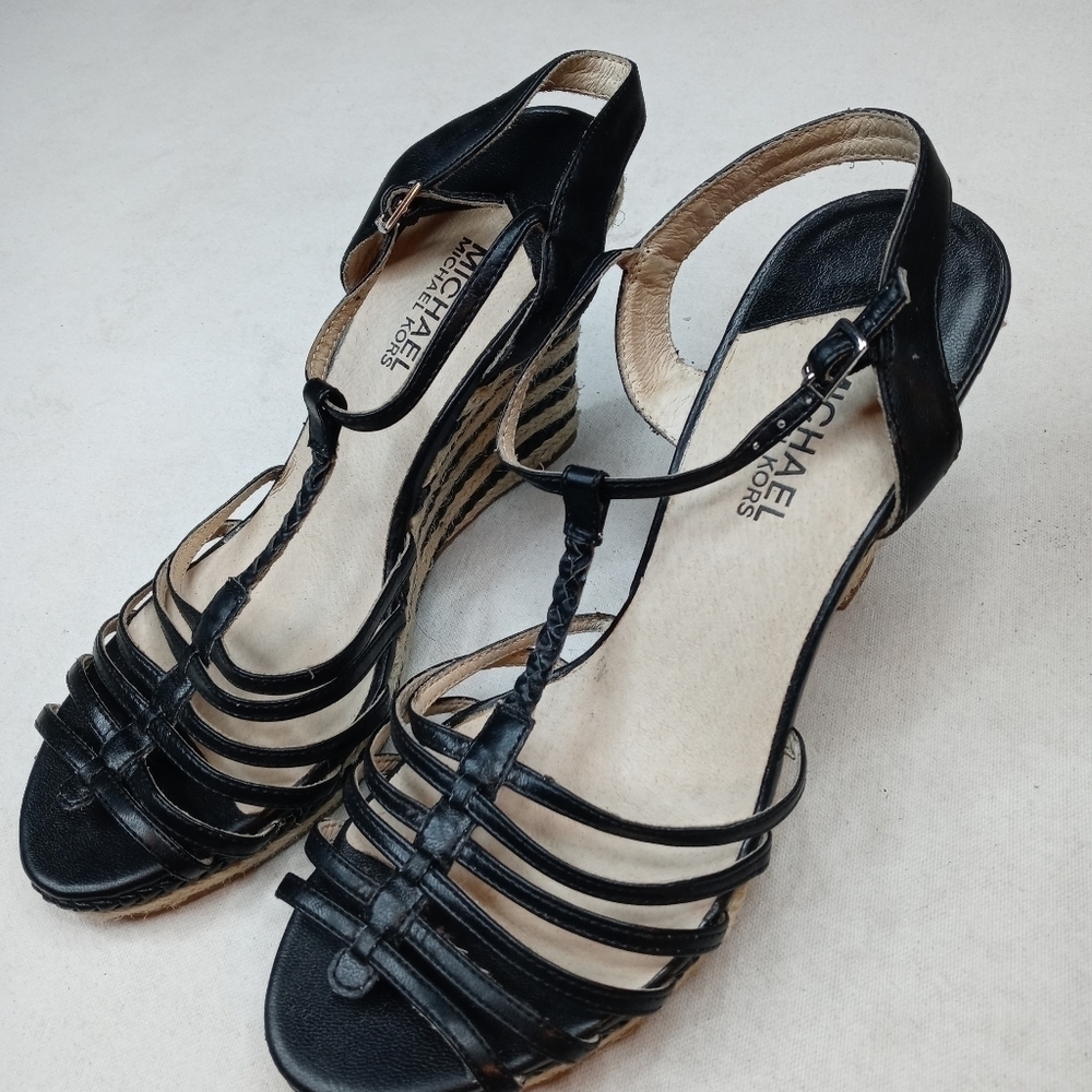 Michael Kors Woman's Black Platform Wedge Rope & w